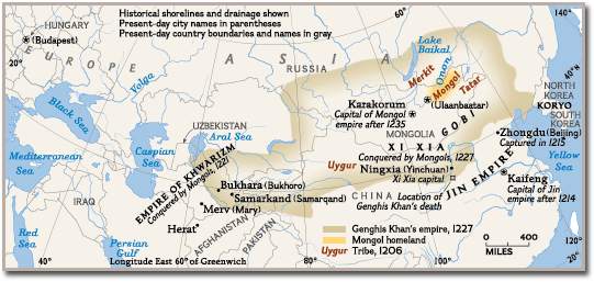 This map reflects the  Mongol Empire in 1227